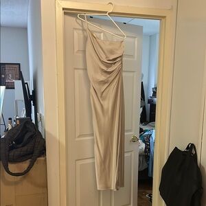 Revelry jade satin dress-  Cream Strapless Dress